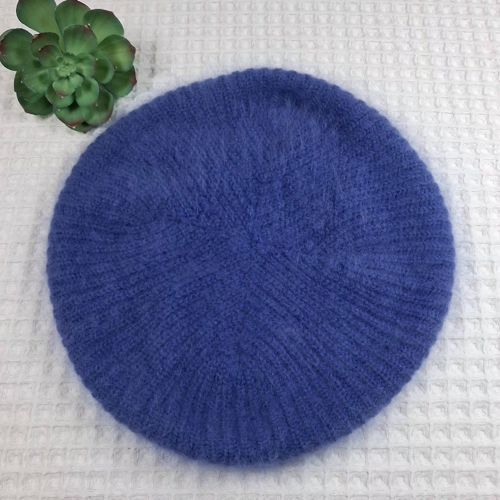 Vintage Aris Slouch Beret Blue Angora/Wool/Nylon Blend One Size